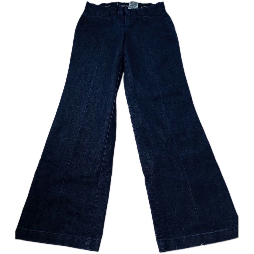 Dockers Women Trouser Jeans Size 4 Medium Stretch Dark Wash Wide Leg Mid Rise